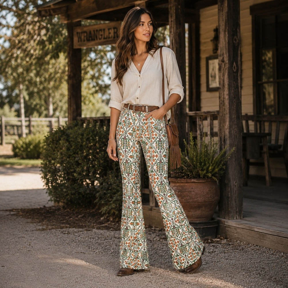 WRANGLER Women's New‎ Jeans Floral High Rise Fierce Bootcut Flare 8/29